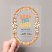 70sレトロカラフルGroovy Wedding日付を保存 アクリル招待状 (インサイチュ (ポータブル))