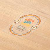 70sレトロカラフルGroovy Wedding日付を保存 アクリル招待状 (レイダウン)