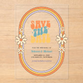 70sレトロカラフルGroovy Wedding日付を保存 アクリル招待状 (正面)