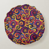 70sレトロサイケデリック旋回パターン | Bright Reds ラウンドクッション (裏面)