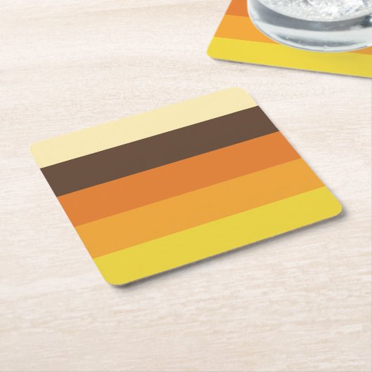 70sレトロストライプのカラーパターン スクエアペーパーコースター (アングル)