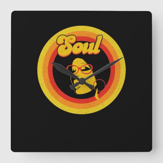 70sレトロソウルミュージックガーネソウルミュージック スクエア壁時計 (正面)