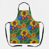 70sレトロフローラグリーン – レトロミッドセンチュリーモダン エプロン (正面)