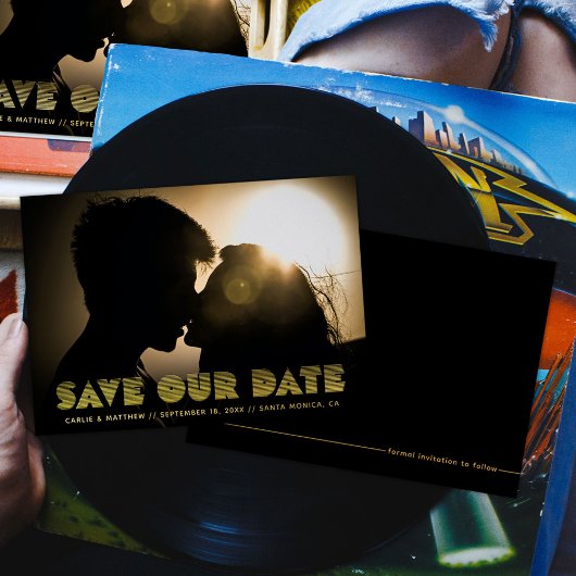 70sレトロライニング型Save the Date Foil招待状 箔招待状