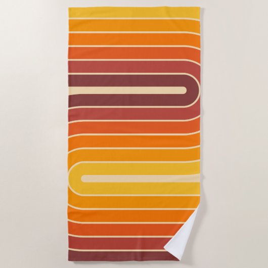 70sレトロヴィンテージスタイル幾何学的デザイン ビーチタオル (正面)