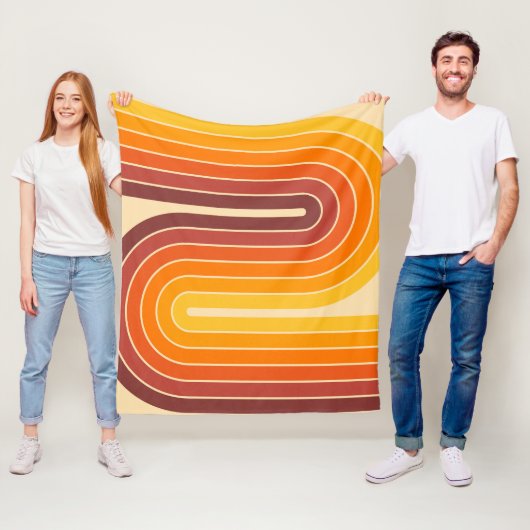 70sレトロヴィンテージスタイル幾何学的デザイン フリースブランケット (インサイチュ)