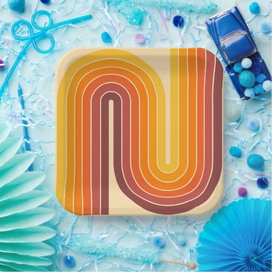 70sレトロヴィンテージスタイル幾何学的デザイン ペーパープレート (パーティー)