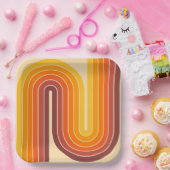 70sレトロヴィンテージスタイル幾何学的デザイン ペーパープレート (パーティー)