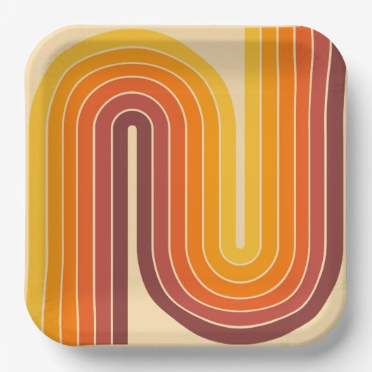 70sレトロヴィンテージスタイル幾何学的デザイン ペーパープレート (正面)