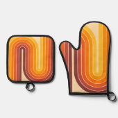 70sレトロヴィンテージスタイル幾何学的デザイン 鍋つかみ&鍋敷きセット (正面)