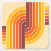 70sレトロヴィンテージスタイル幾何学的パターン スクエアペーパーコースター (正面)