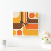 70sレトロヴィンテージスタイル幾何学的パターン スクエア壁時計 (ホーム)