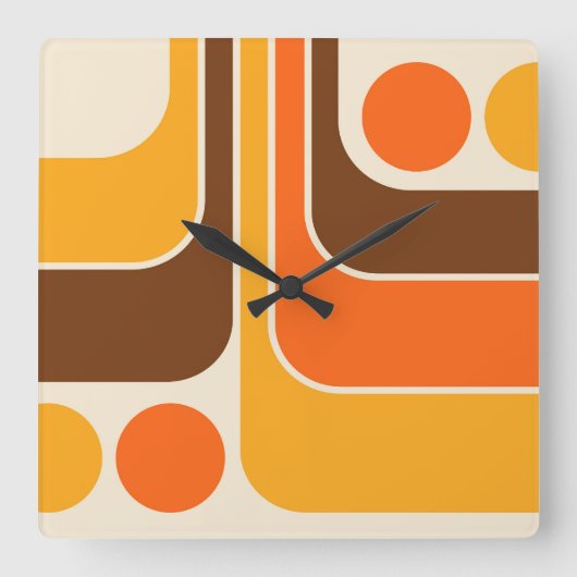 70sレトロヴィンテージスタイル幾何学的パターン スクエア壁時計 (正面)