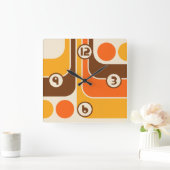 70sレトロヴィンテージスタイル幾何学的パターン スクエア壁時計 (ホーム)