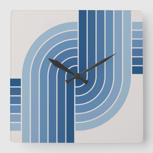 70sレトロヴィンテージスタイル幾何学的パターン スクエア壁時計 (正面)