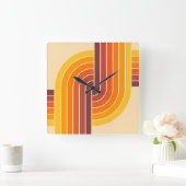 70sレトロヴィンテージスタイル幾何学的パターン スクエア壁時計 (ホーム)