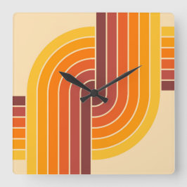 70sレトロヴィンテージスタイル幾何学的パターン スクエア壁時計