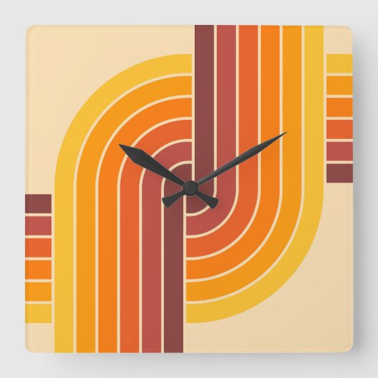 70sレトロヴィンテージスタイル幾何学的パターン スクエア壁時計 (正面)