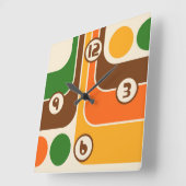 70sレトロヴィンテージスタイル幾何学的パターン スクエア壁時計 (傾斜)