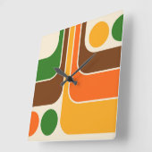 70sレトロヴィンテージスタイル幾何学的パターン スクエア壁時計 (傾斜)