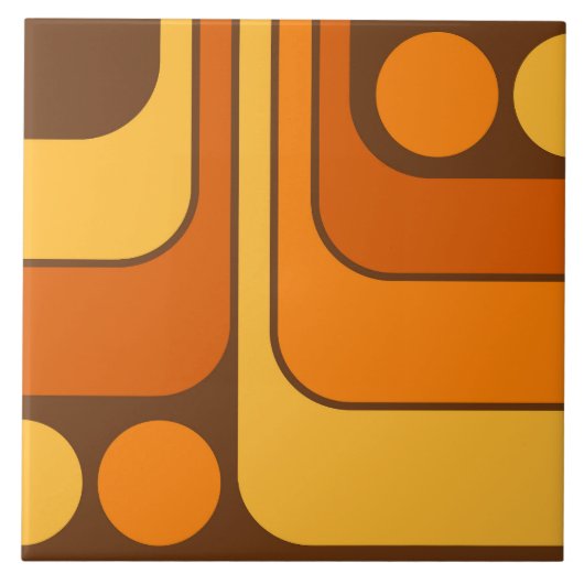 70sレトロヴィンテージスタイル幾何学的パターン タイル (正面)