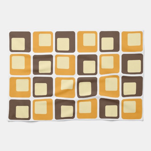 70sレトロ四角形パターン キッチンタオル (横)