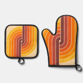 70sレトロ幾何学的デザイン 鍋つかみ&鍋敷きセット (正面)