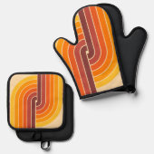70sレトロ幾何学的デザイン 鍋つかみ&鍋敷きセット (正面/裏面)