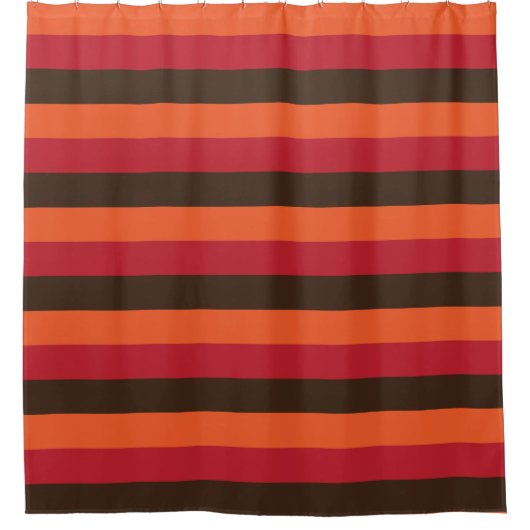 70sレトロ3ストライプのヴィンテージ色パターン シャワーカーテン (正面)