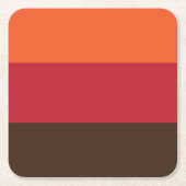 70sレトロ3ストライプのヴィンテージ色パターン スクエアペーパーコースター (正面)