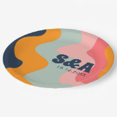 70sレトロGroovyウェーブパステルピンクブルー結婚ズ ペーパープレート (アングル)