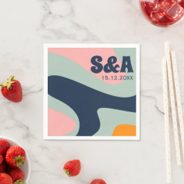 70sレトロGroovyパステルピンクブルーオレンジ結婚ズ スタンダードカクテルナプキン