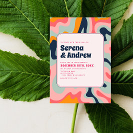 70sレトロGroovyパステルピンクブルー 招待状