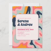 70sレトロGroovyパステルピンクブルー 招待状 (正面)