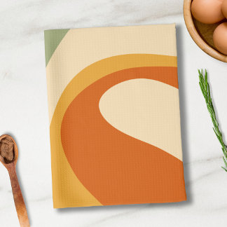 70sレトロGroovyパターンクリーム，緑，オレンジ キッチンタオル