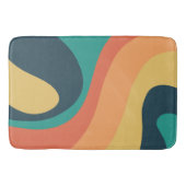 70sレトロGroovyパターンティール(緑がかった色)、オレンジ、黄色 バスマット (正面)