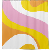 70sレトロGroovyパターンピンク、黄、オレンジ シャワーカーテン (正面)
