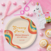70sレトロGroovyパーティーデイジーフラワー誕生日 ペーパープレート (パーティー)