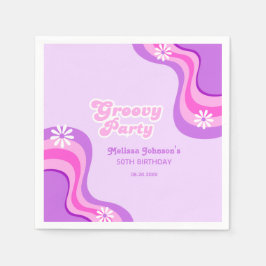 70sレトロGroovyパーティーデイジー紫誕生日 スタンダードカクテルナプキン
