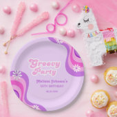 70sレトロGroovyパーティーデイジー紫誕生日 ペーパープレート (パーティー)