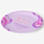 70sレトロGroovyパーティーデイジー紫誕生日 ペーパープレート (アングル)