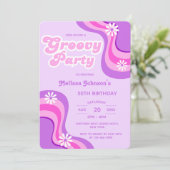 70sレトロGroovyパーティーデイジー紫誕生日 招待状 (スタンド正面)