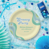 70sレトロGroovyパーティーデイジー黄色誕生日 ペーパープレート (パーティー)