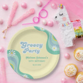 70sレトロGroovyパーティーデイジー黄色誕生日 ペーパープレート (パーティー)