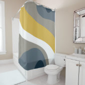 70sレトロGroovy Patternネイビー,マスタード,グレー シャワーカーテン (インサイチュ)