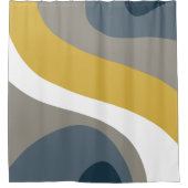 70sレトロGroovy Patternネイビー,マスタード,グレー シャワーカーテン (正面)