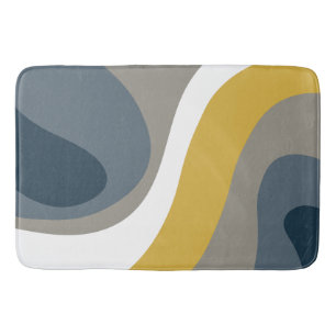 70sレトロGroovy Patternネイビー,マスタード,グレー バスマット