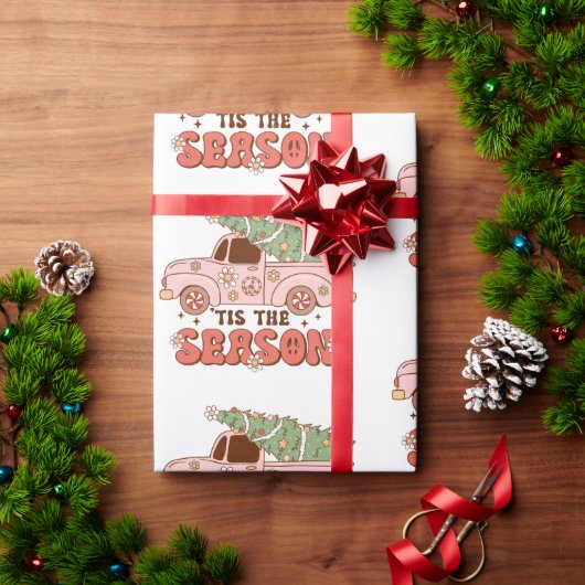 70sレトロGroovy Tis The Season Christmas ラッピングペーパー (クリスマスギフト)