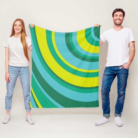 70sレトロGroovy Waveレインボーティール（緑がかった色）グリーン フリースブランケット (インサイチュ)