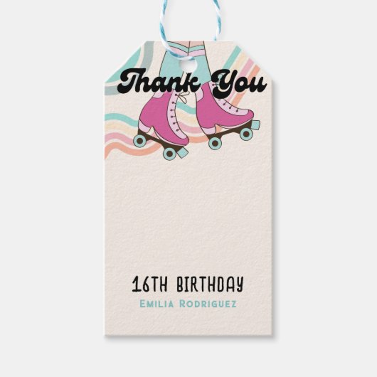 70sロックアンドロールのローラースケートで滑るパーティーの好意 ギフトタグ (正面)